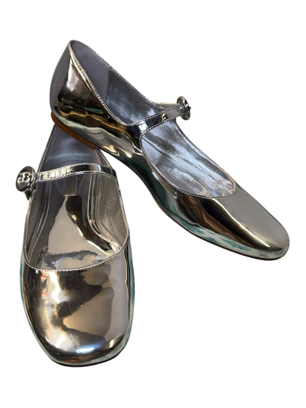 Larroude Blair Silver Mary Jane’s Ballet Flats Silver Mirror Size 8 Used - Picture 4 of 17